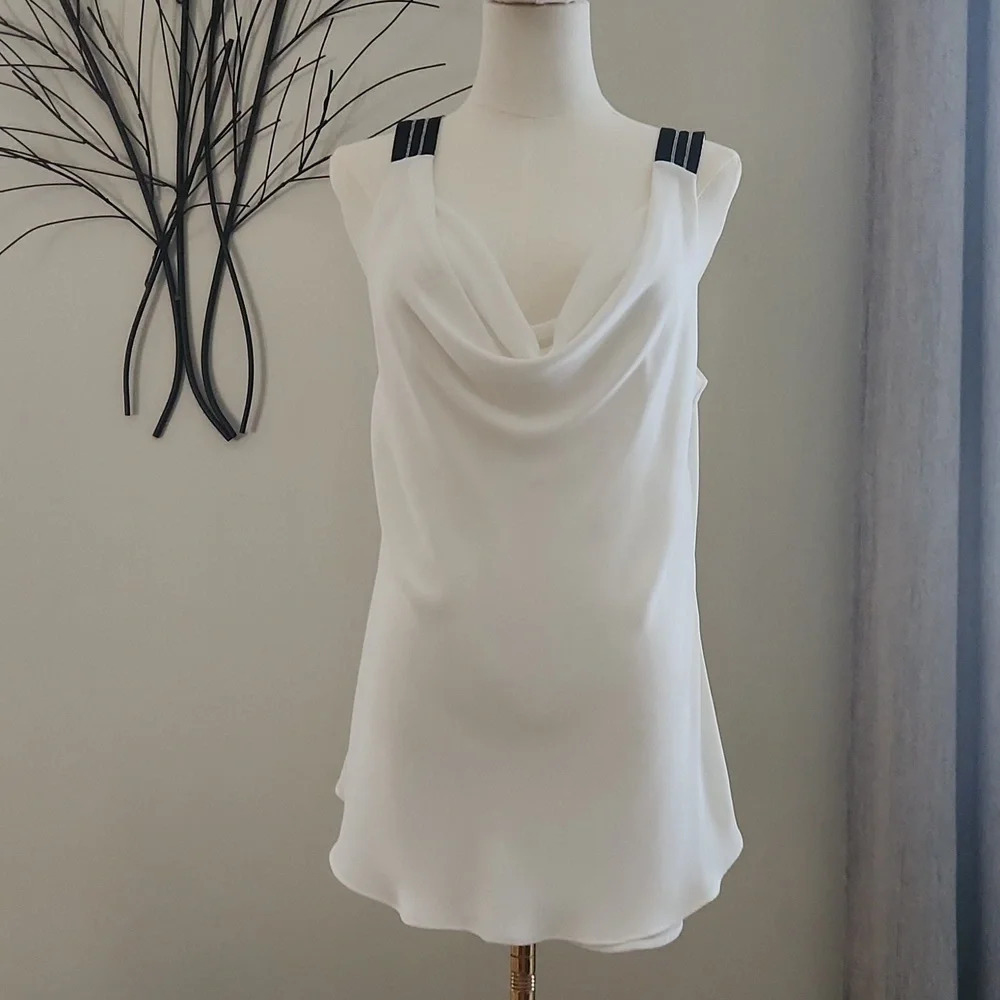 White House Black Market Ball Chain-Trim Draped Cami, Size Large - Picture 2 of 10